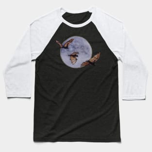 Watercolor Halloween Bats at Midnight in front of a Full Moon Baseball T-Shirt